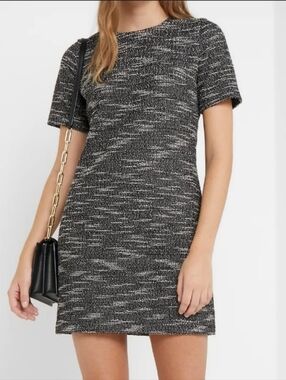 Club Monaco Black and White Short Sleeve Tweed Mini Dress